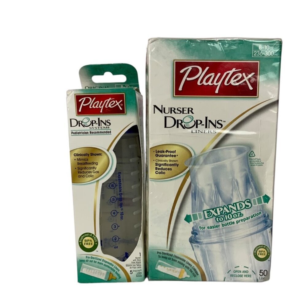 Playtex Drop-Ins Lot 1 Nursery Bottle + 50 Liners Baby Infant Feeding System